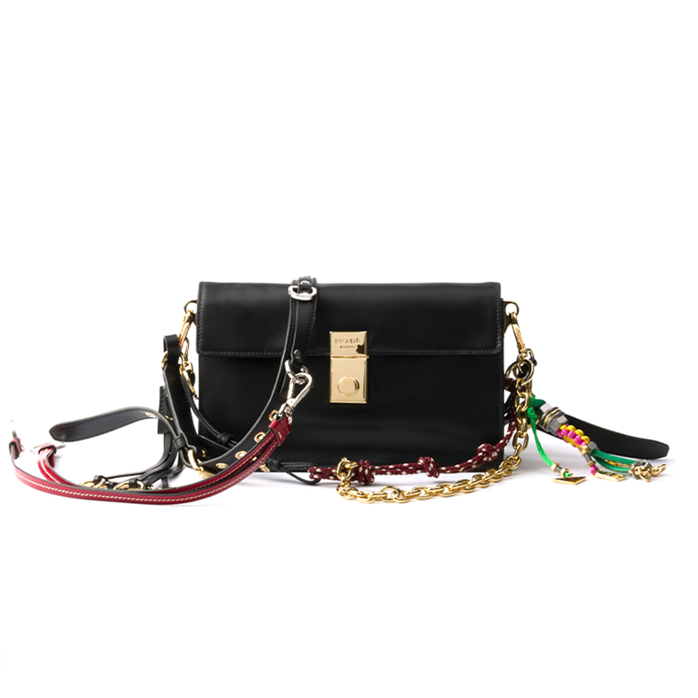 Pra*a soft sound small leather shoulder bag with charms 1bd379 (24*13.5*5cm)